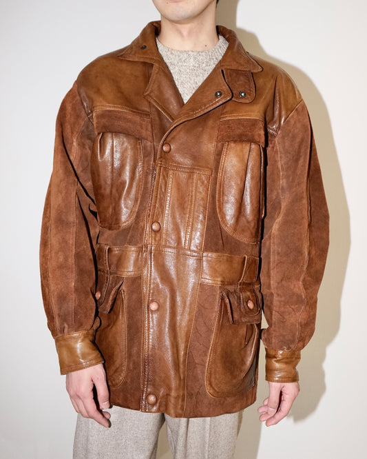 80s euro leather suede field jacket