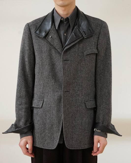 DOLCE&GABBANA leather collar tweed jacket