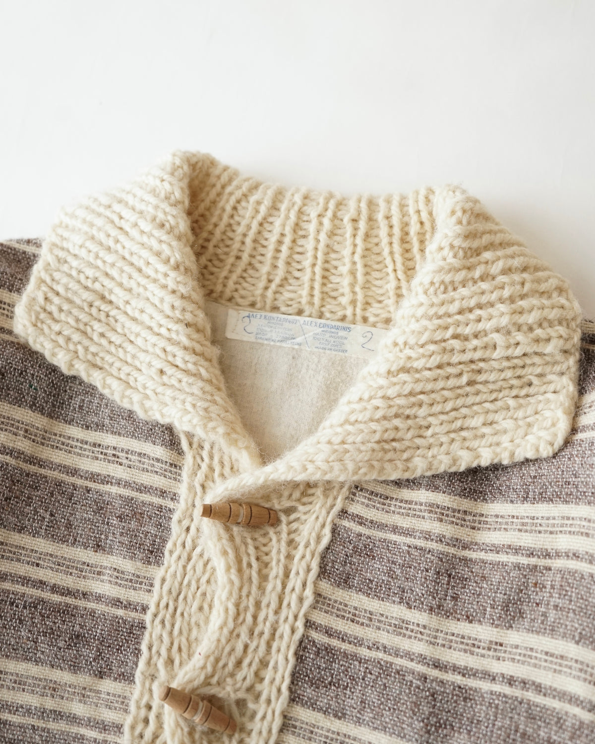 70s ALEX KONTARINIS Handwoven Wool Toggle Jacket