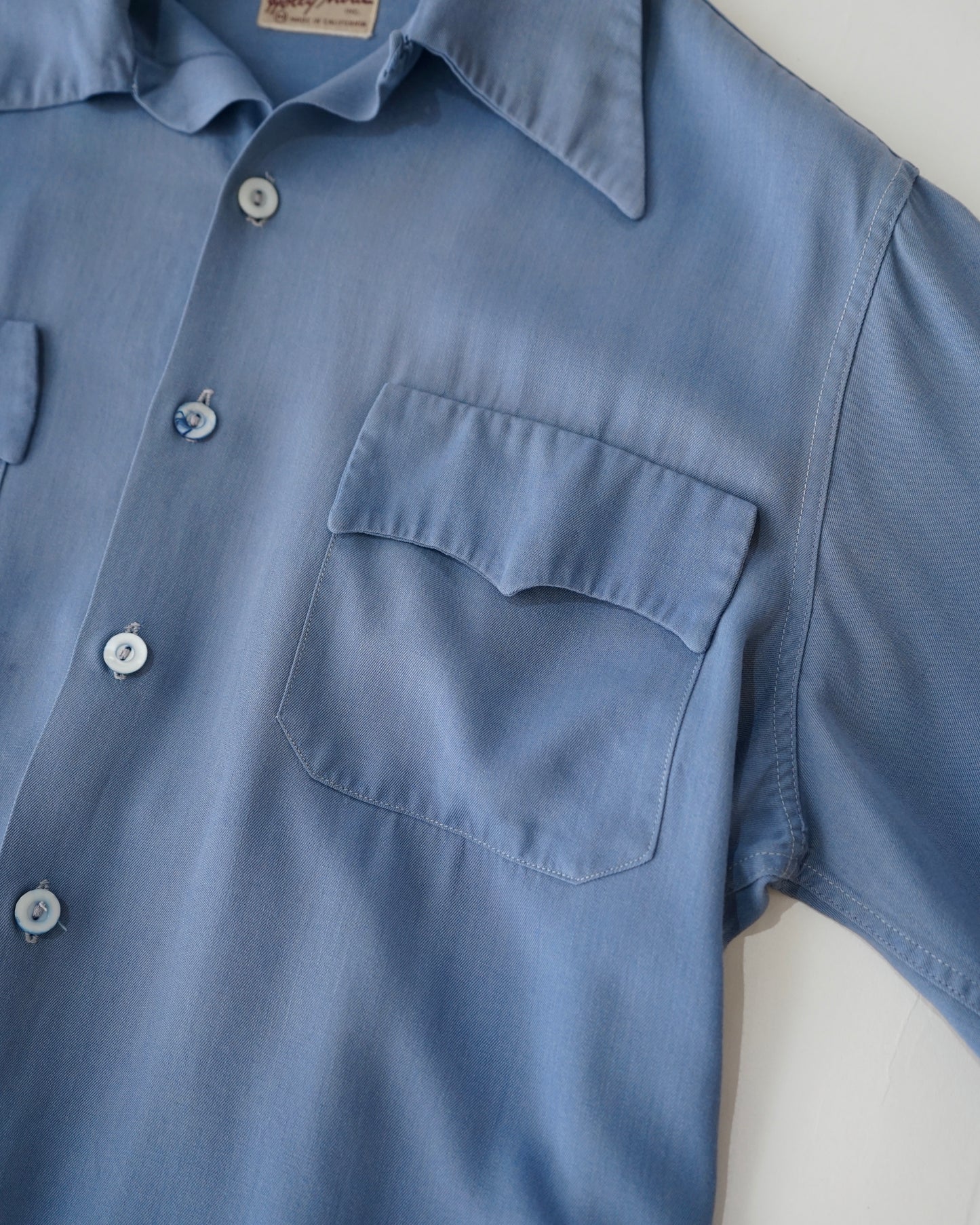 1950s Holly-Made California Rayon Gabardine Open Collar Shirt