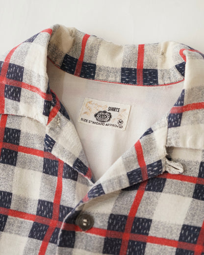 1950s–60s Vintage Plaid Print Flannel Open Collar Shirt