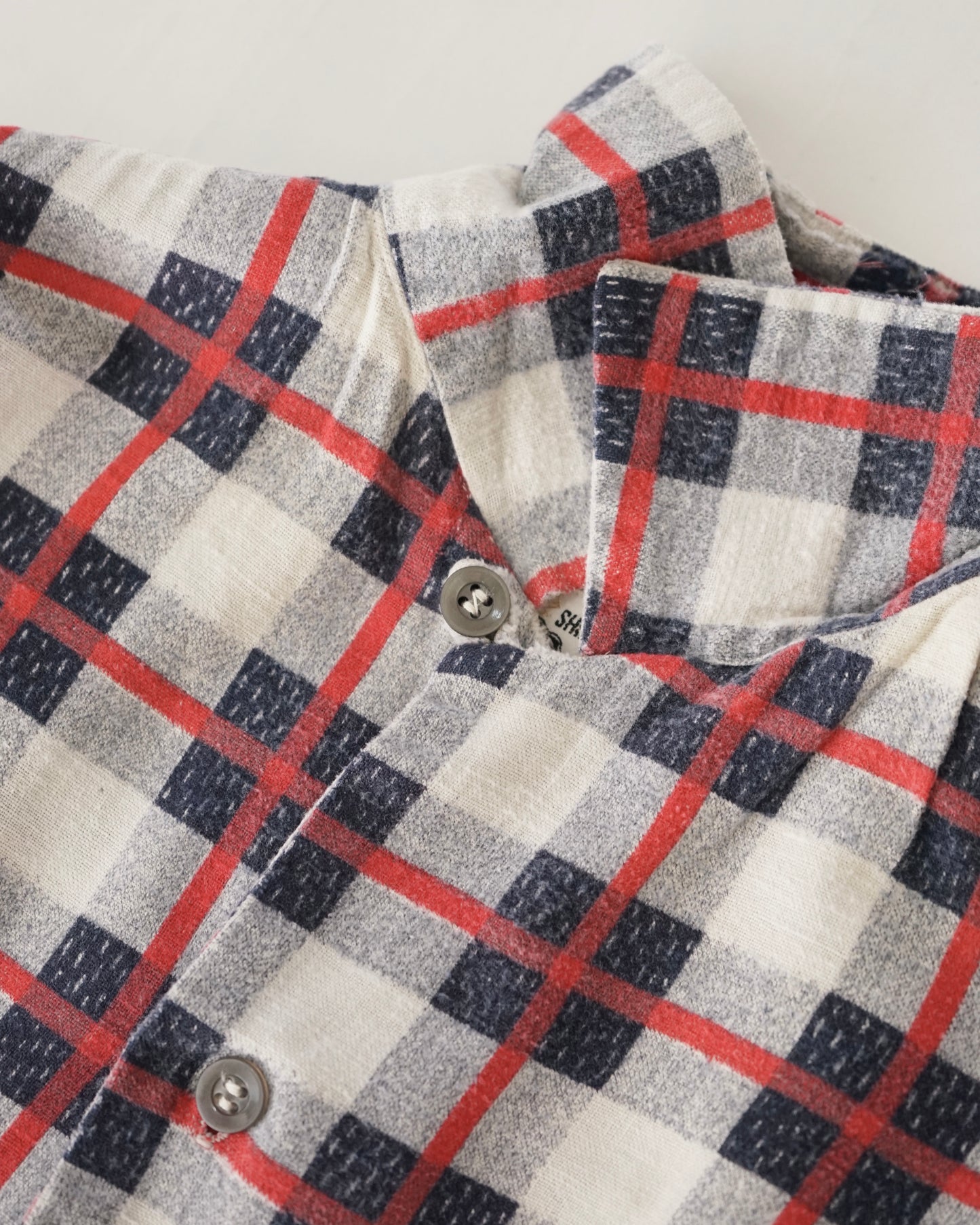 1950s–60s Vintage Plaid Print Flannel Open Collar Shirt