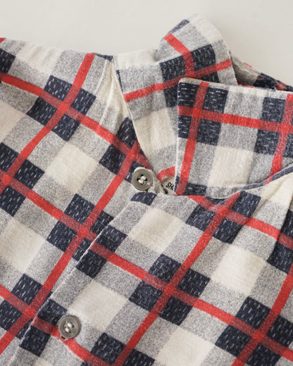 1950s–60s Vintage Plaid Print Flannel Open Collar Shirt