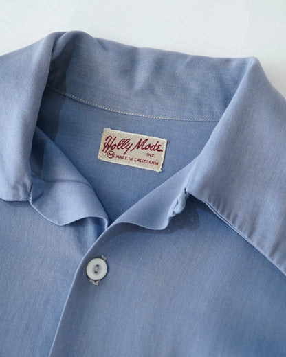 1950s Holly-Made California Rayon Gabardine Open Collar Shirt