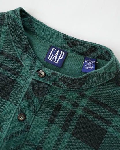 90s OLD GAP Plaid Piqué Henley Neck Pullover Shirt