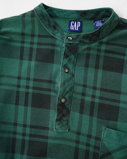 90s OLD GAP Plaid Piqué Henley Neck Pullover Shirt