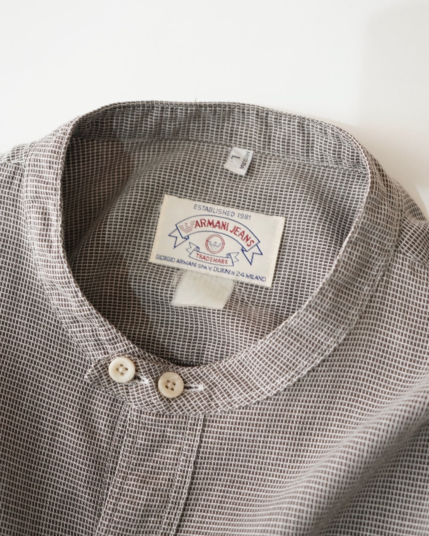 90s ARMANI JEANS band collar shirt