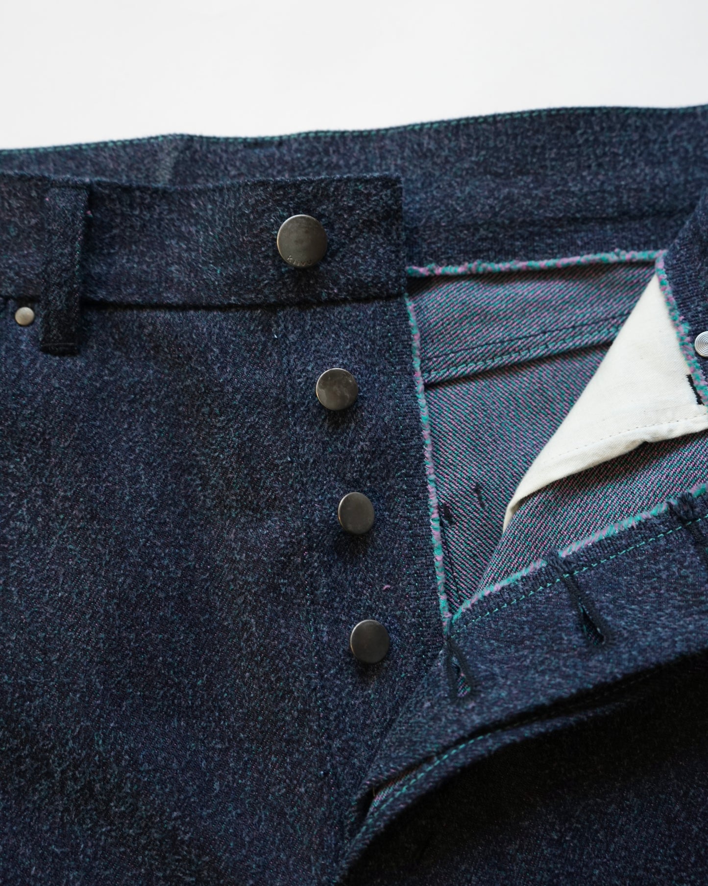 DENIM CURVY LEG TROUSER- 12.5oz Rainbow Denim + Needles -