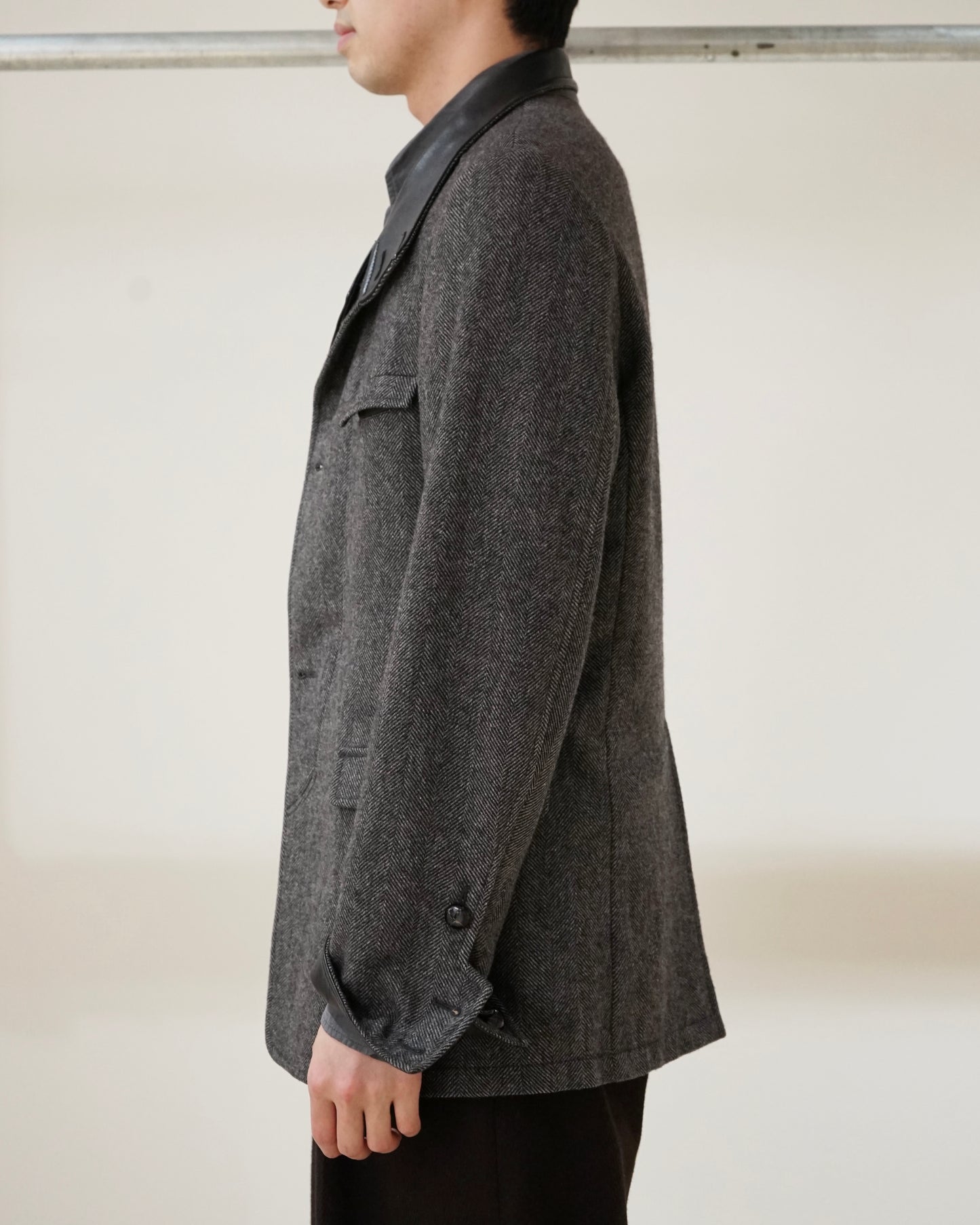 DOLCE&GABBANA leather collar tweed jacket