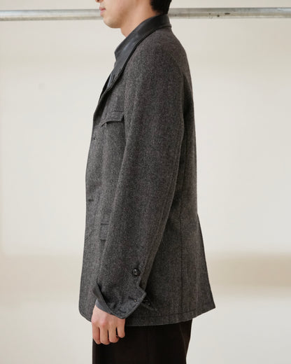 DOLCE&GABBANA leather collar tweed jacket