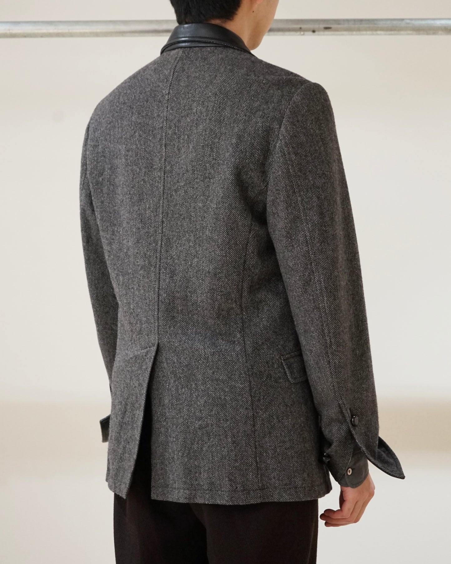 DOLCE&GABBANA leather collar tweed jacket