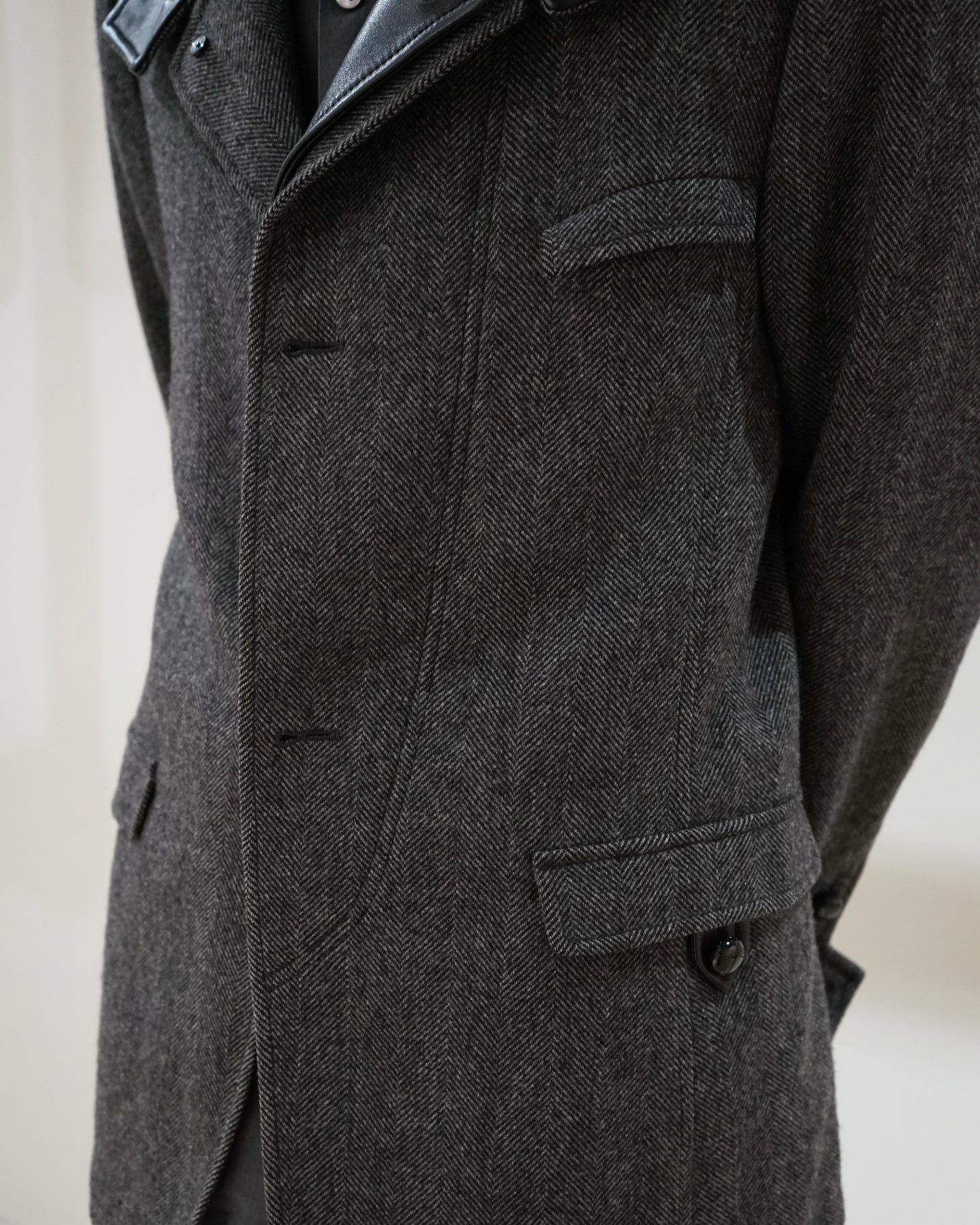 DOLCE&GABBANA leather collar tweed jacket
