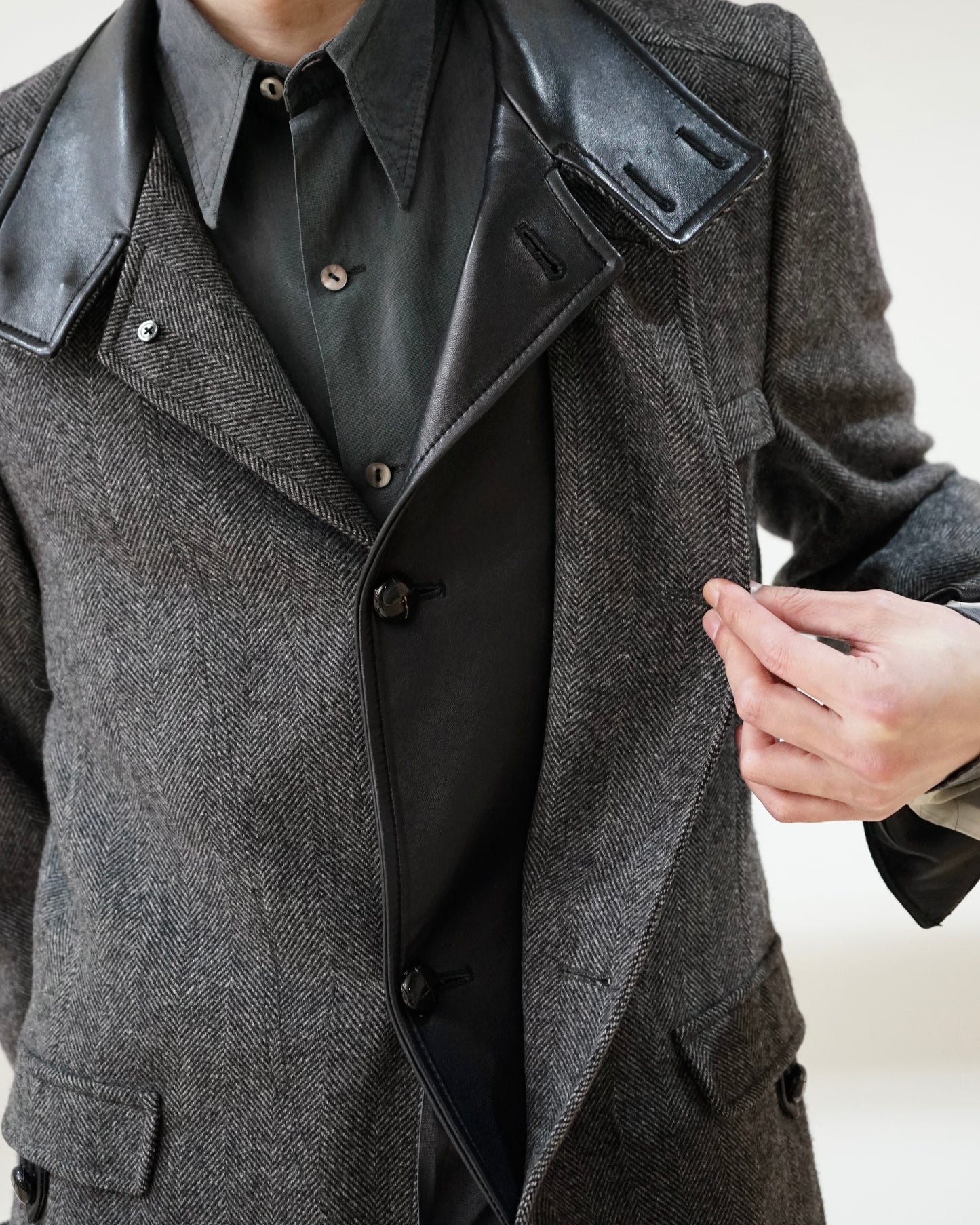 DOLCE&GABBANA leather collar tweed jacket