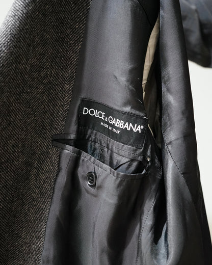 DOLCE&GABBANA leather collar tweed jacket