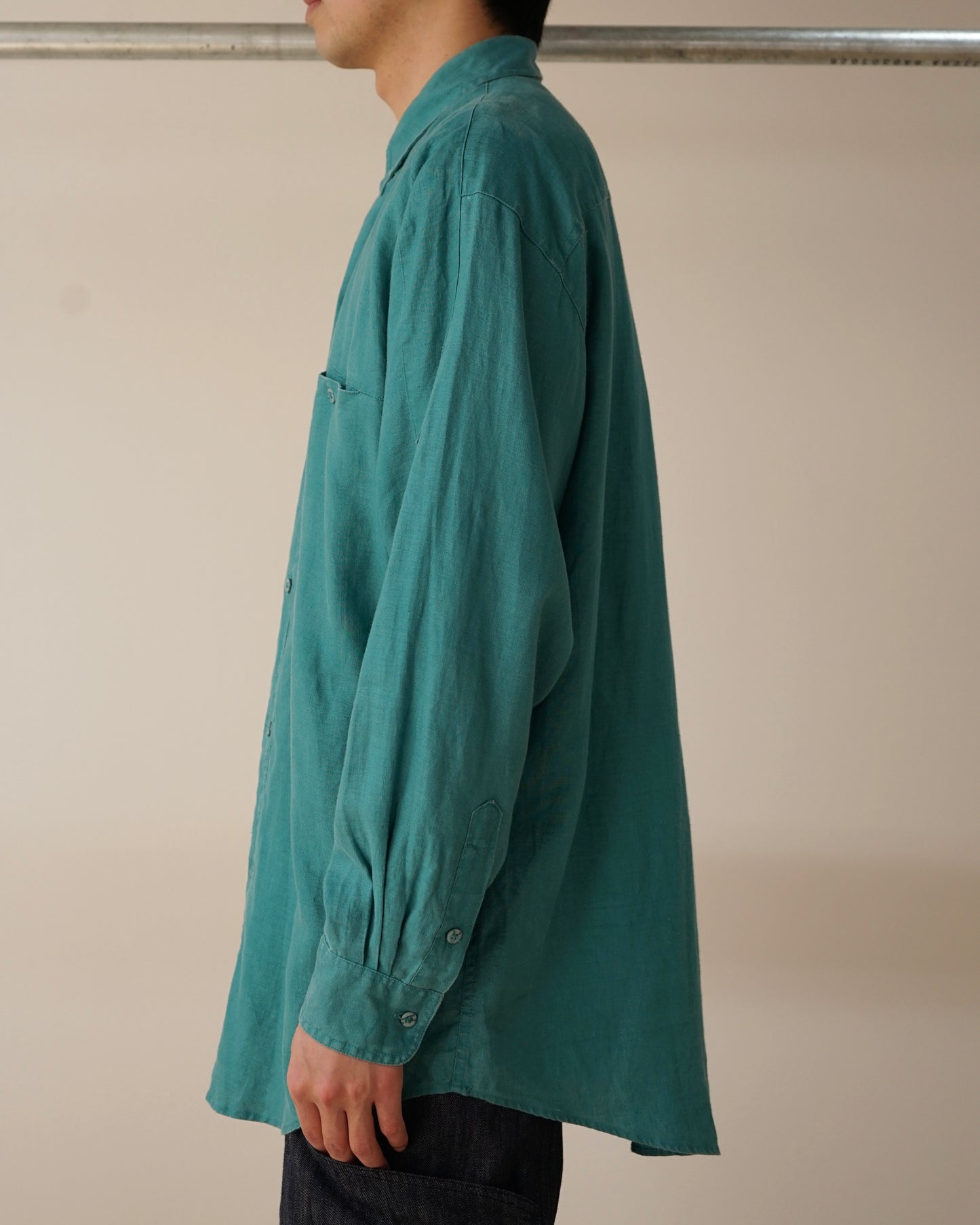 90s GOOUCH Linen Shirt in Turquoise Minimal Design