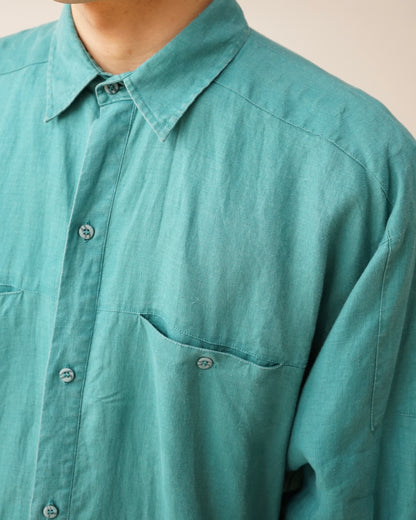 90s GOOUCH Linen Shirt in Turquoise Minimal Design