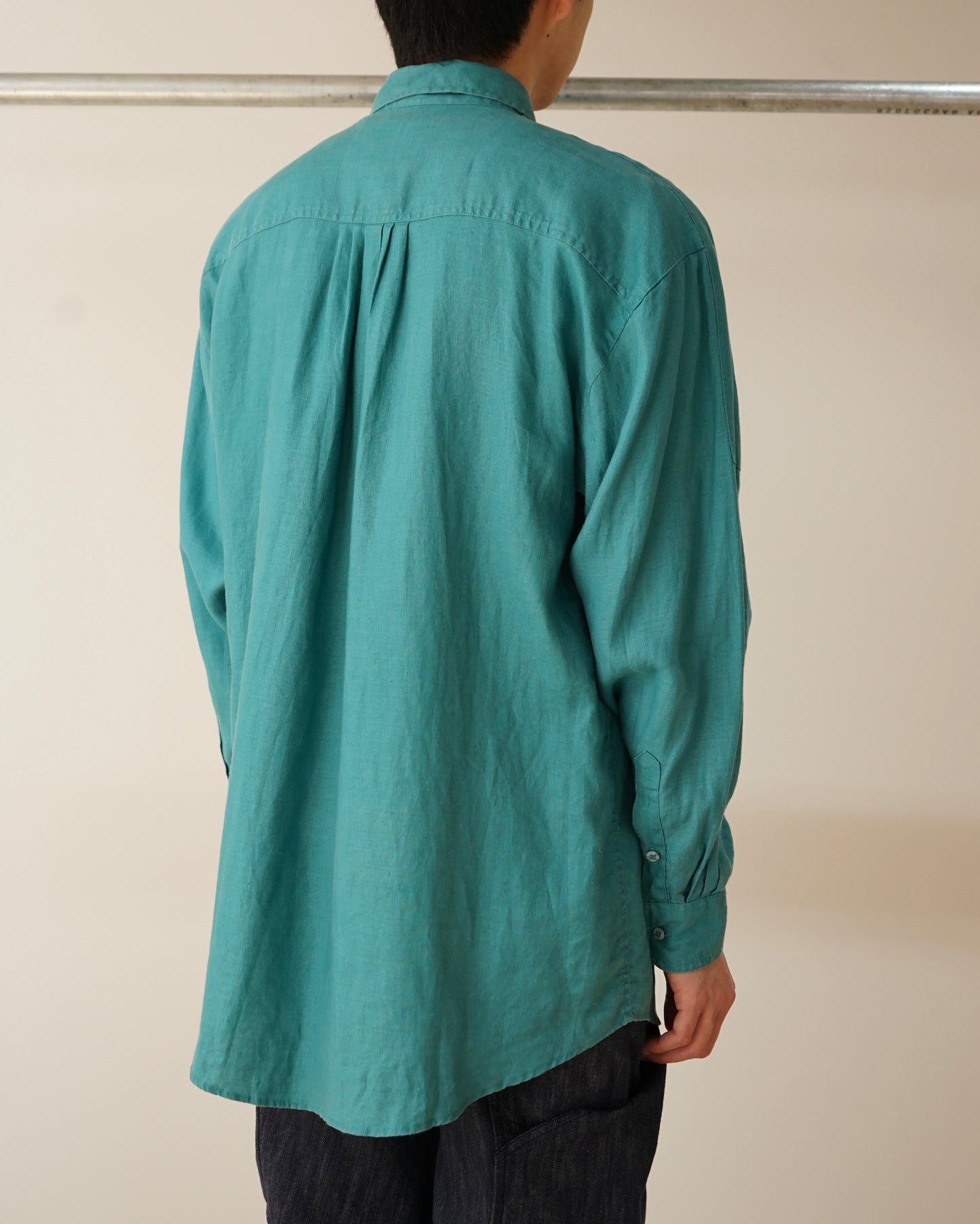 90s GOOUCH Linen Shirt in Turquoise Minimal Design