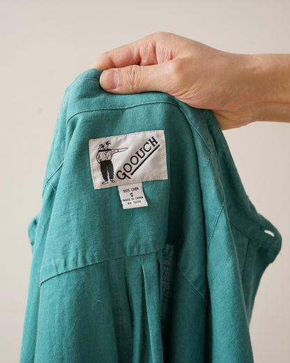 90s GOOUCH Linen Shirt in Turquoise Minimal Design