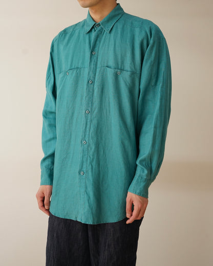 90s GOOUCH Linen Shirt in Turquoise Minimal Design