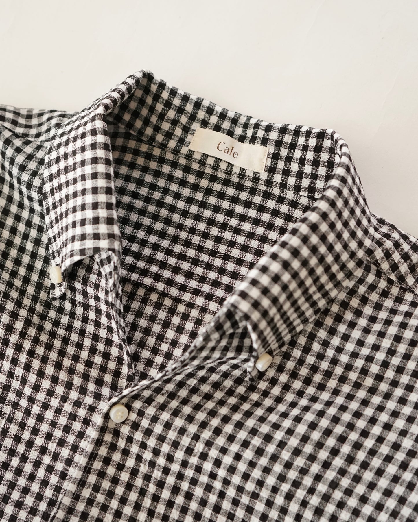 water twisted linen gingham check button down shirts