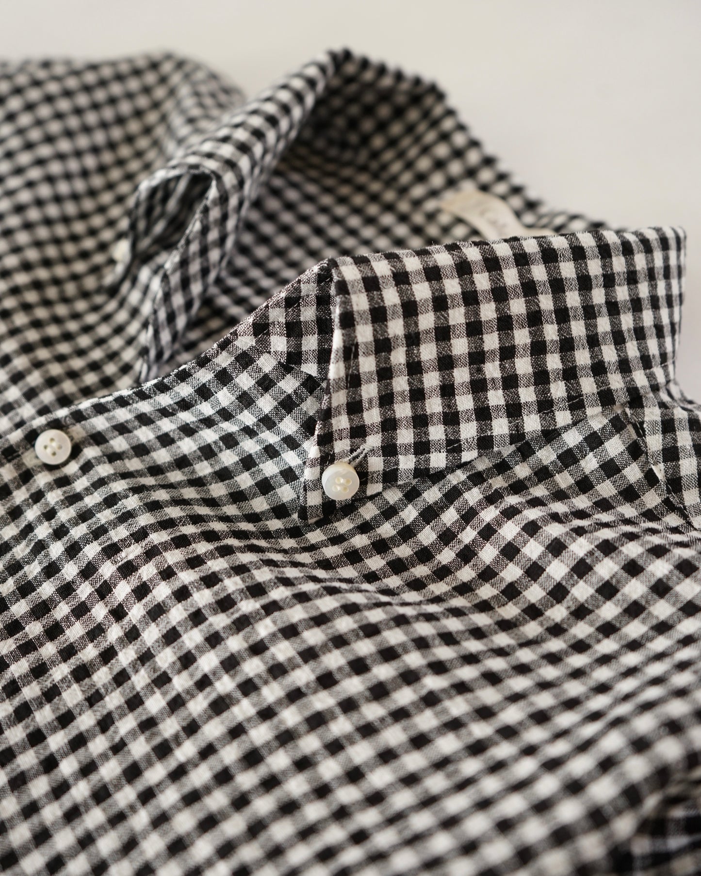 water twisted linen gingham check button down shirts