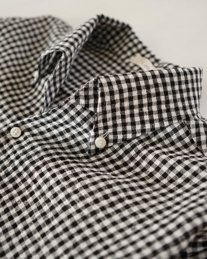 water twisted linen gingham check button down shirts
