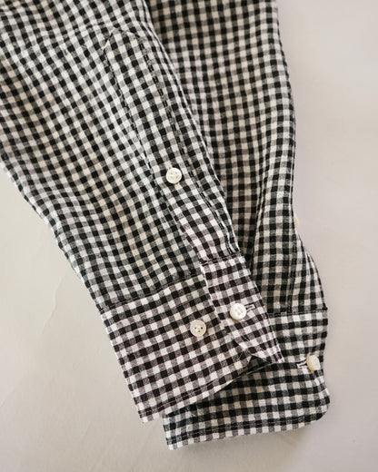 water twisted linen gingham check button down shirts