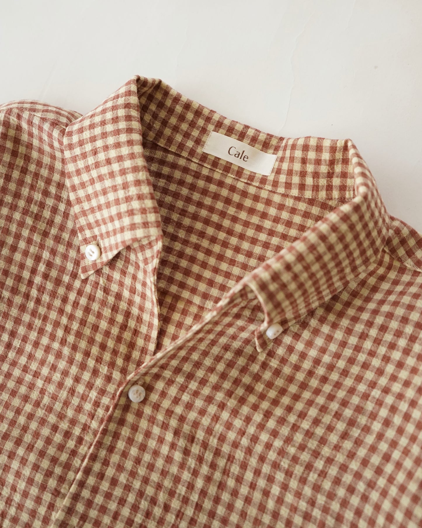 water twisted linen gingham check button down shirts