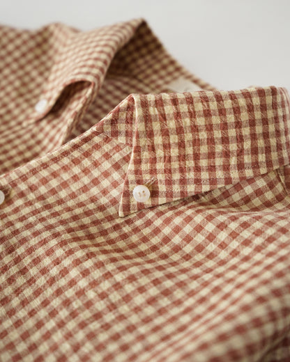 water twisted linen gingham check button down shirts