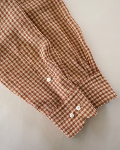 water twisted linen gingham check button down shirts