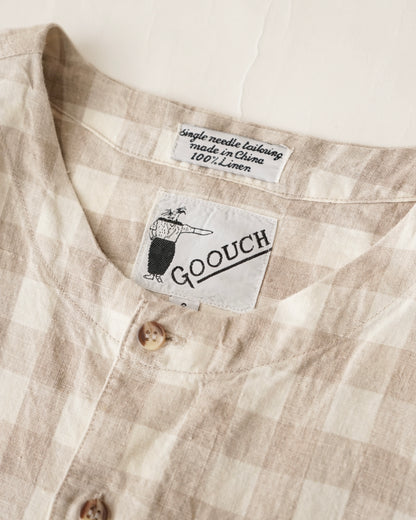 90s GOOUCH gingham no collar  shirts
