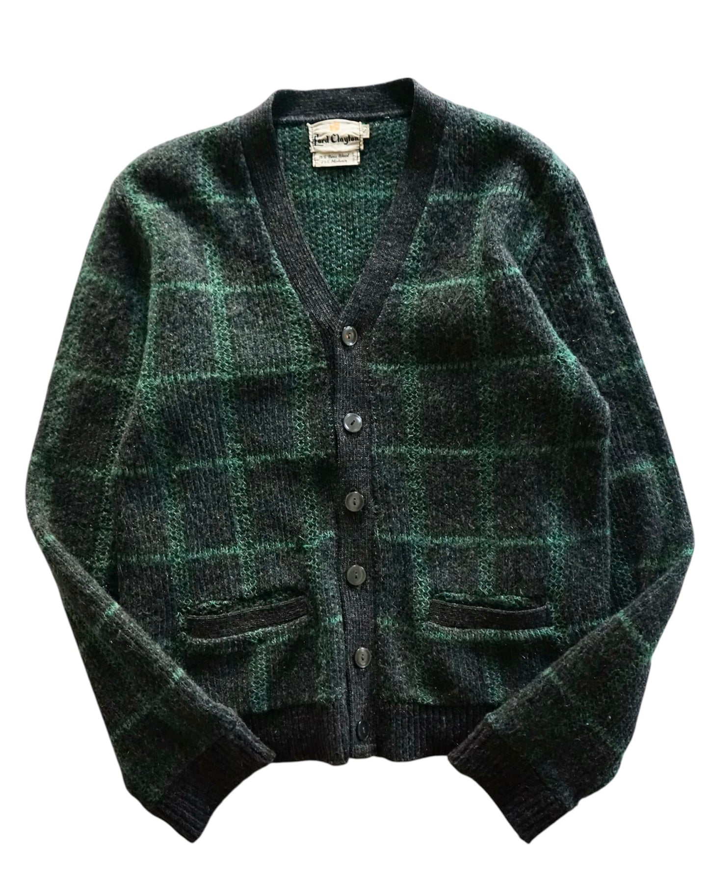 60s~70s Lord Clayton shadow check mohair cardigan