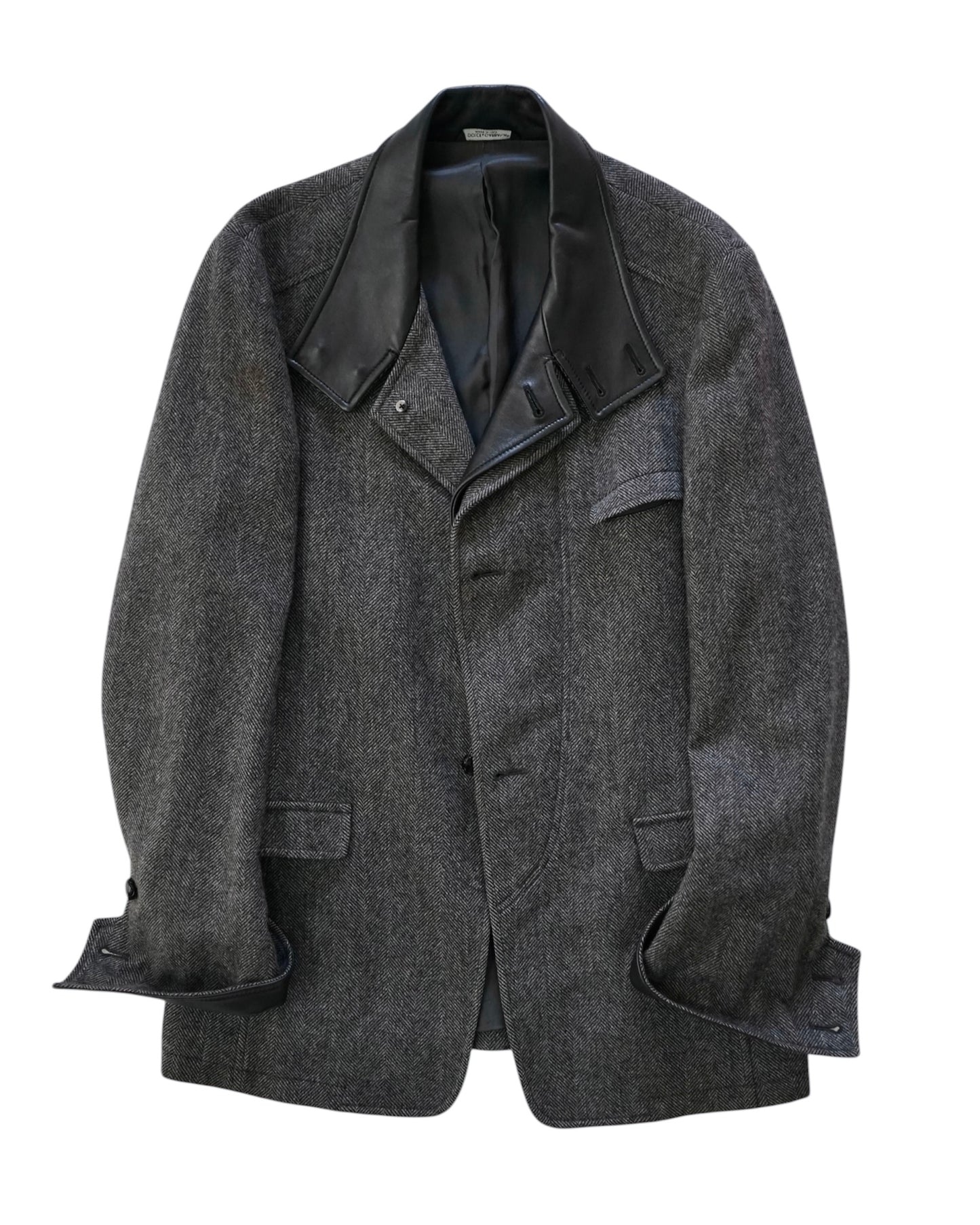 DOLCE&GABBANA leather collar tweed jacket