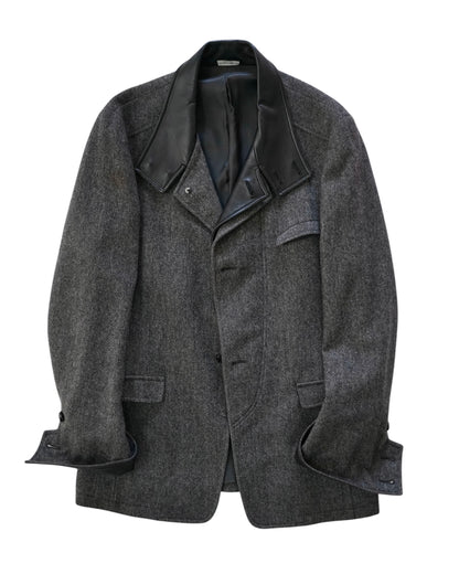 DOLCE&GABBANA leather collar tweed jacket