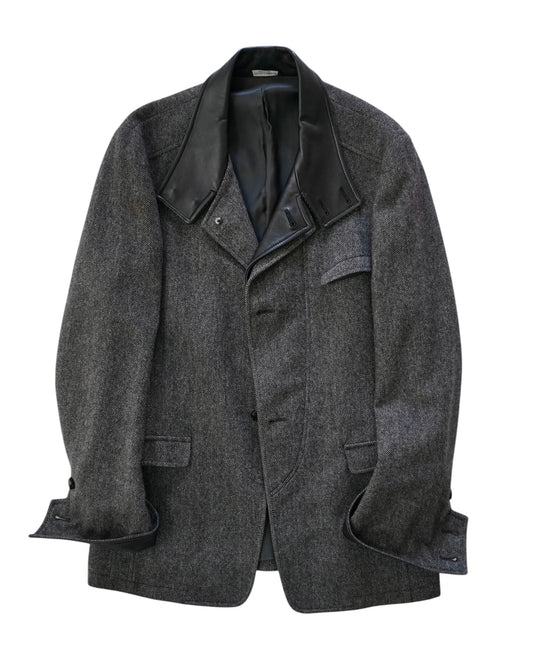 DOLCE&GABBANA leather collar tweed jacket