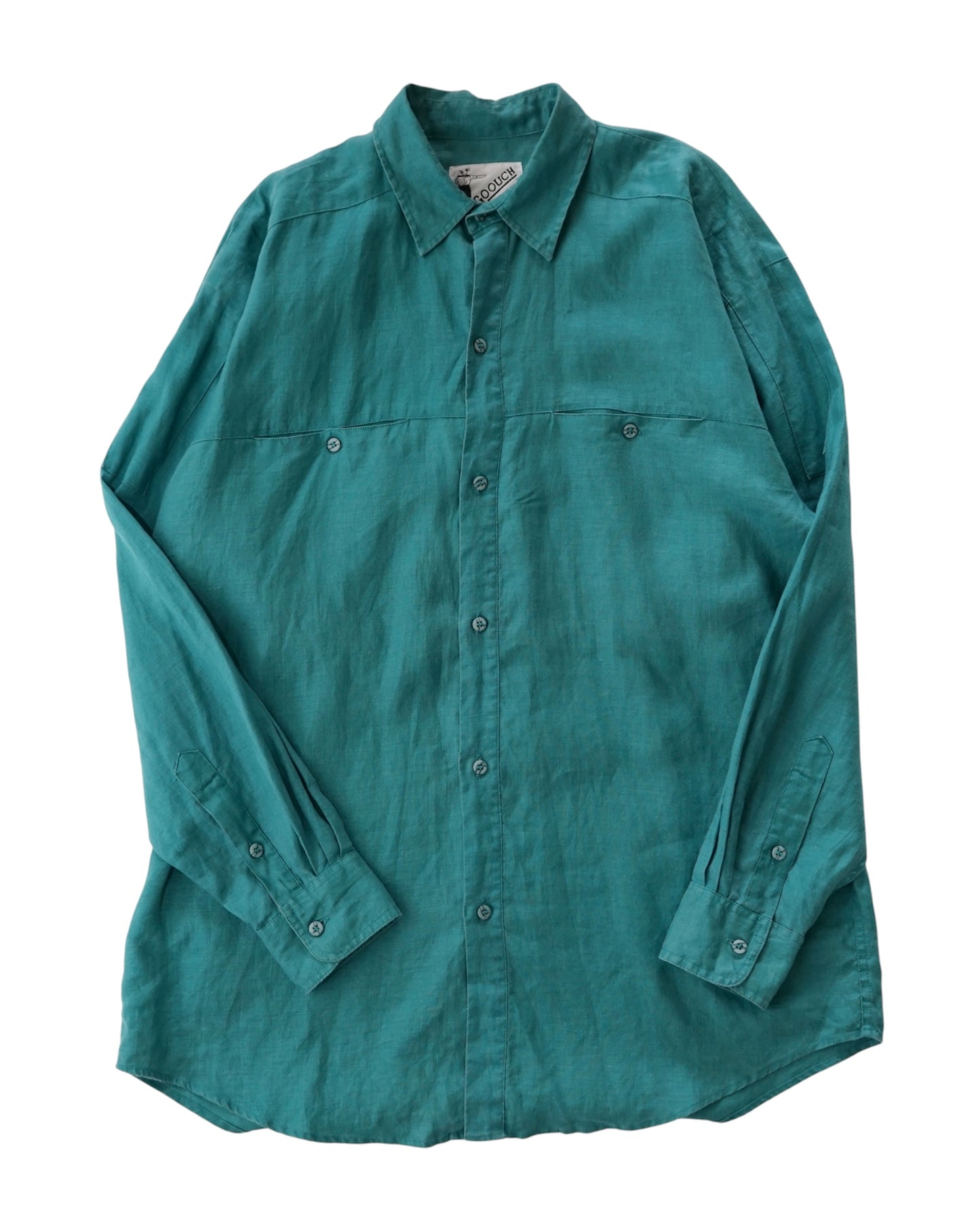 90s GOOUCH Linen Shirt in Turquoise Minimal Design