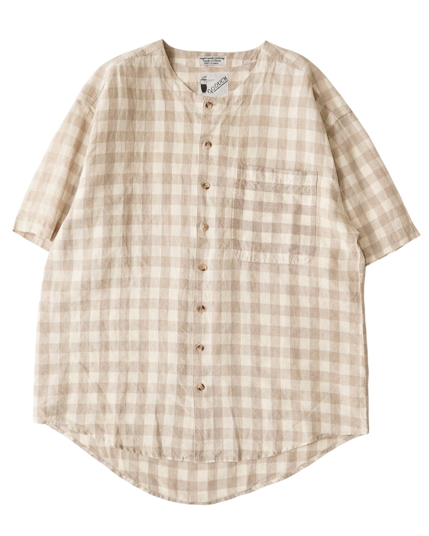 90s GOOUCH gingham no collar  shirts