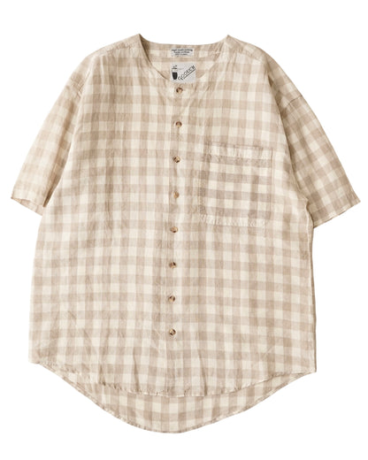 90s GOOUCH gingham no collar  shirts