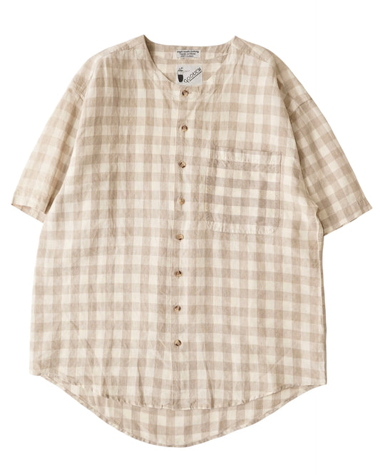 90s GOOUCH gingham no collar  shirts