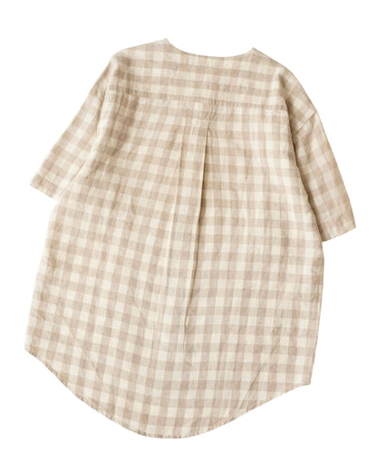 90s GOOUCH gingham no collar  shirts