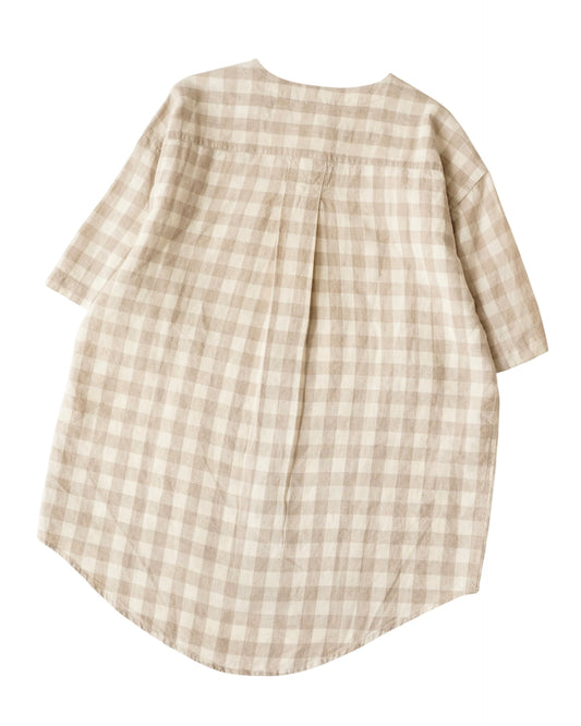 90s GOOUCH gingham no collar  shirts