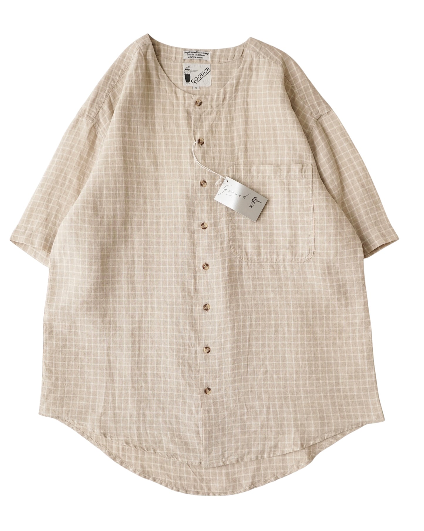 90s GOOUCH no collar linen shirts