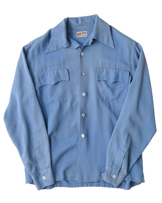 1950s Holly-Made California Rayon Gabardine Open Collar Shirt