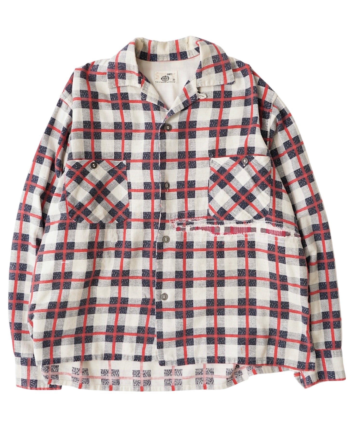 1950s–60s Vintage Plaid Print Flannel Open Collar Shirt