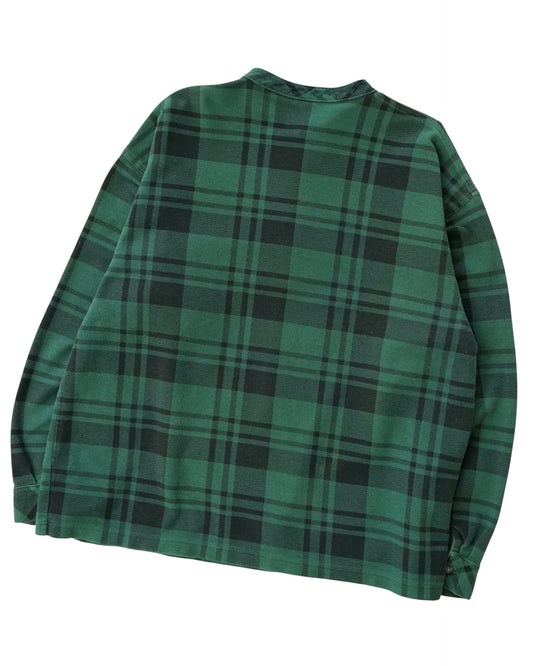 90s OLD GAP Plaid Piqué Henley Neck Pullover Shirt