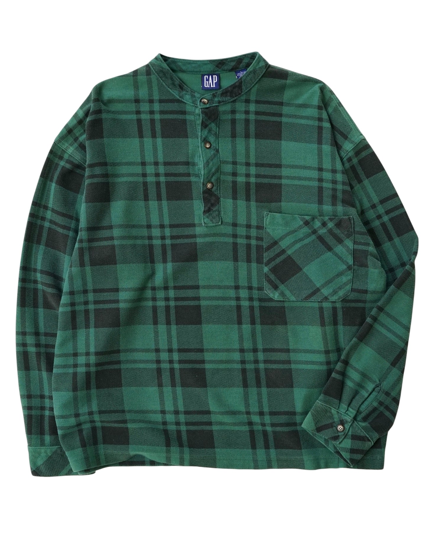 90s OLD GAP Plaid Piqué Henley Neck Pullover Shirt