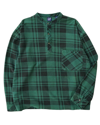 90s OLD GAP Plaid Piqué Henley Neck Pullover Shirt