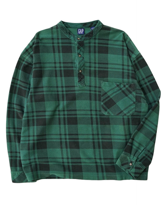 90s OLD GAP Plaid Piqué Henley Neck Pullover Shirt